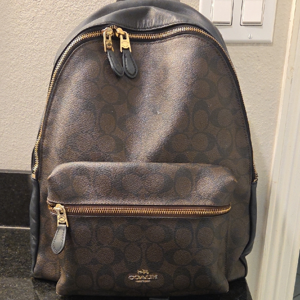 Coach Signature Brown and Black Backpack